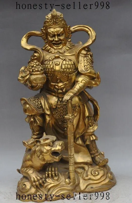 Chinese Messing Wealth Treasure Bowl Tiger Mammon Jambhala Warrior God Standbeeld