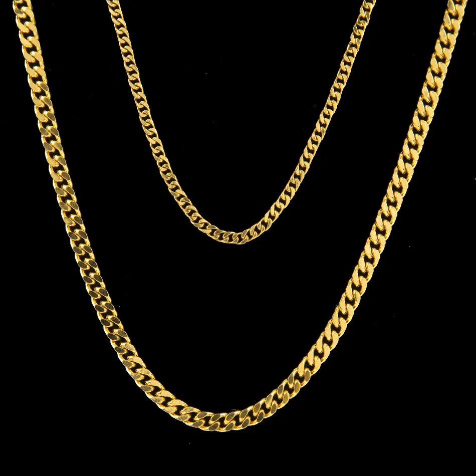 Hip Hop Men Chain Fashion Silver Banhado A Ouro 3mm*20/24inch 5mm*30inch miami cuban link chain Liga de Jóias Acessórios