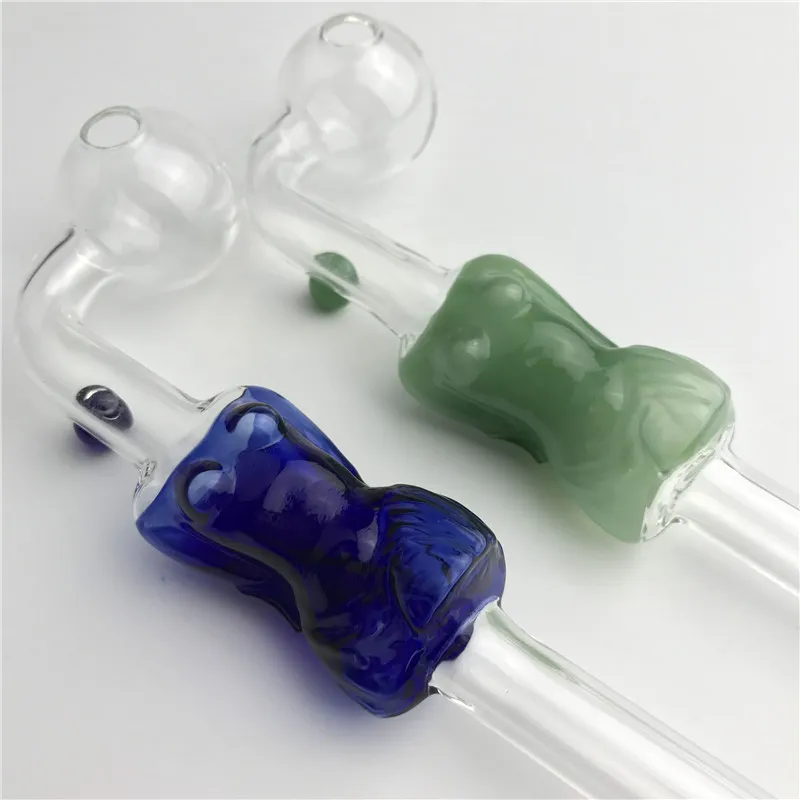 newest glass oil burner pipe blue green girl model thick pyrex glass smoking pipes hand pipe