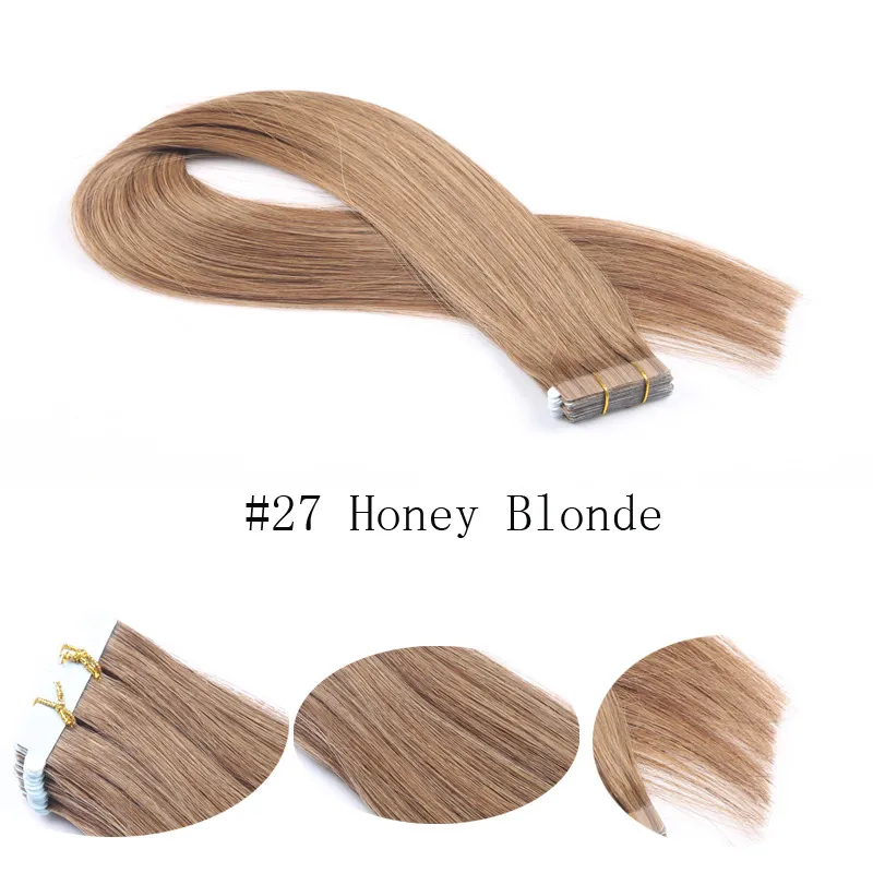 Tape in remy human hair extensions 2gpiece PU skin wef 8A graed extensions Sliky Straight 613 Bleach Blonde9964375