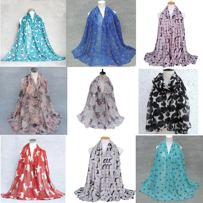 Factory Direct Sale Animal Print Voile Cotton Scarf all Kinds of Puppy Dog Print Scarf Fashion Scaves Towel Women Scarfs