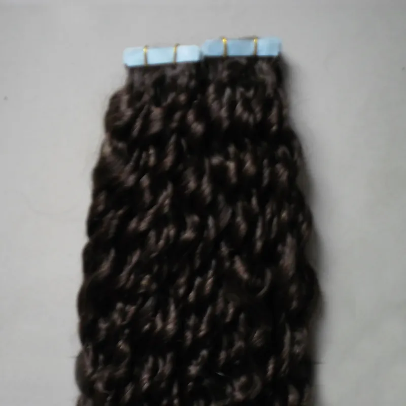 Dark Brown kinky curly Tape in Human Hair Extensions 100g Non Remy Brazilian Human Hair skin weft tape hair extensions