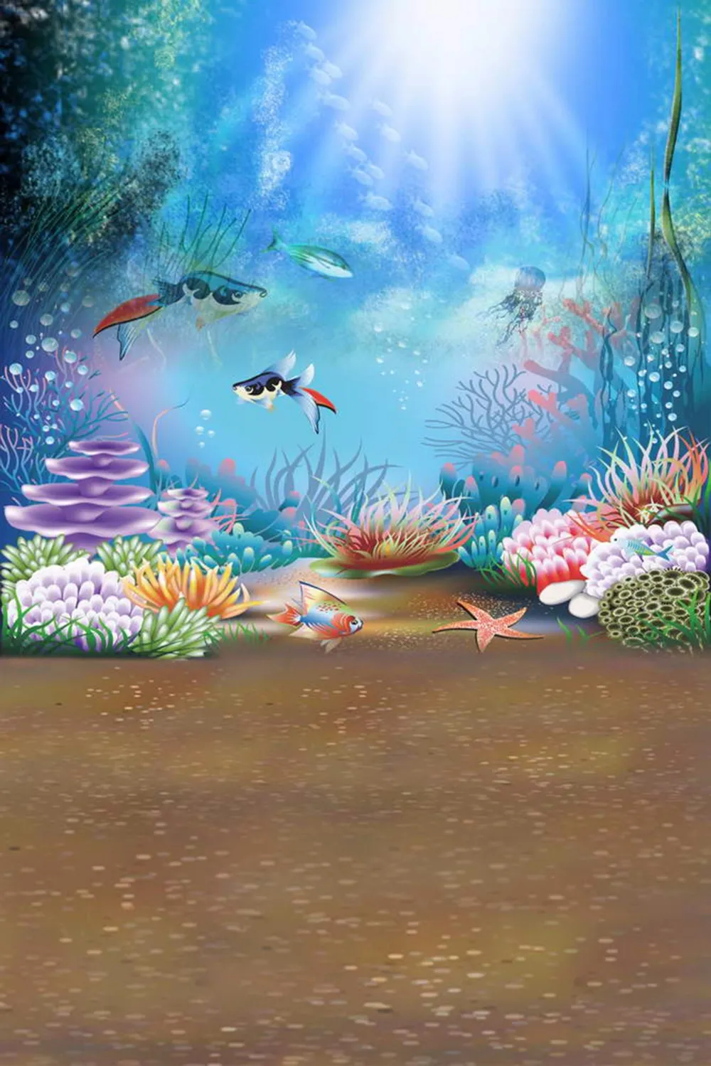 Sole attraverso l'oceano blu sotto lo sfondo della fotografia del mare Pesci Bambini Bambini Cartone animato Photo Booth Sfondo