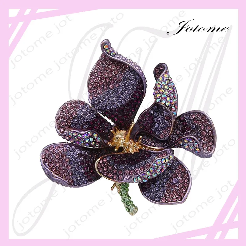 çok lüks kadın Avusturya orkide broşlar kristal rhinestone çiçek tay broş pim kadınlar için