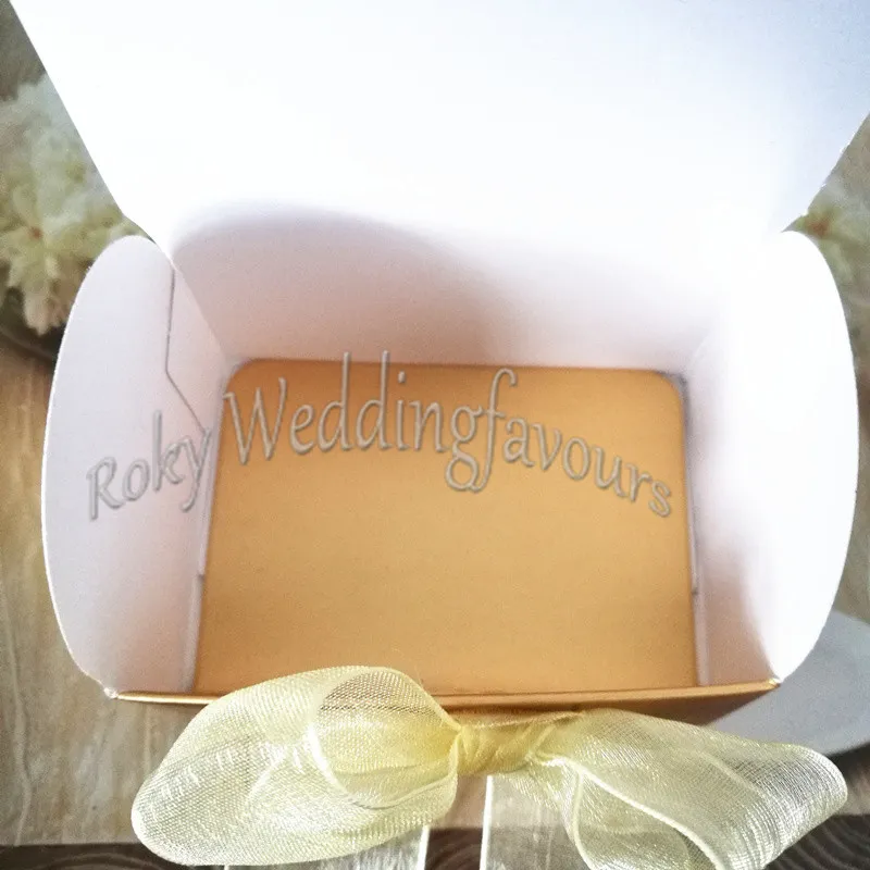 Golden Treasure Chest Box Favors with Organza Ribbon Bow Candy Boxes Favors Holder Wedding Favours Event Gift Package
