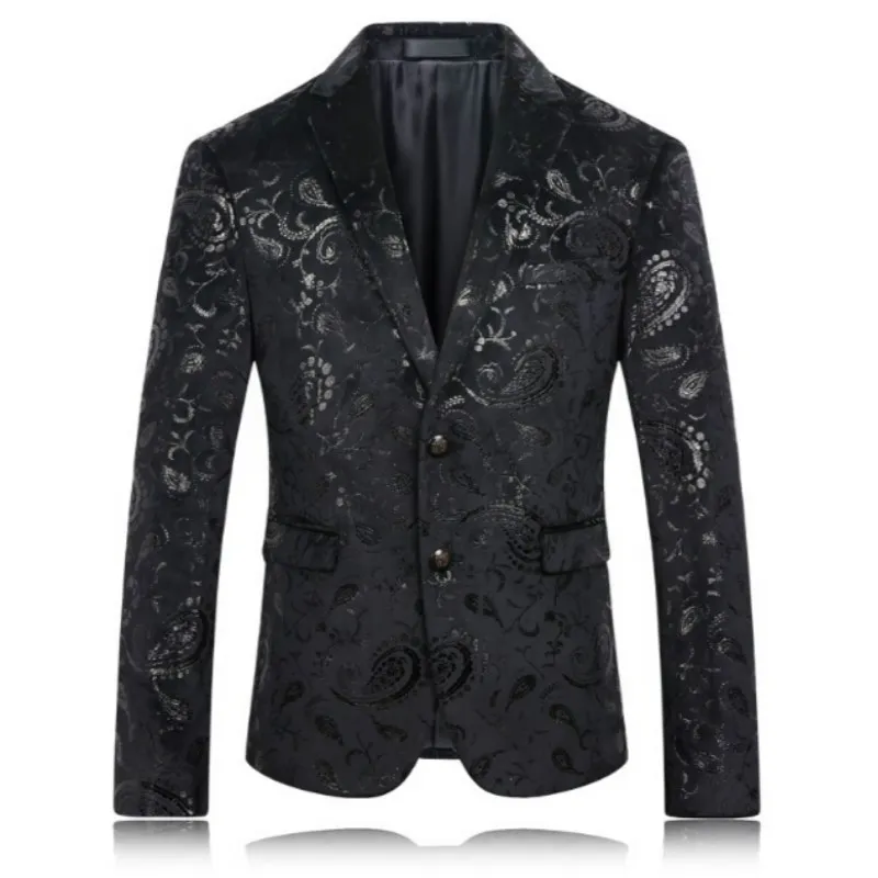 Blazer Blazer Homens Paisley Pattern Sequin Terno Casaco Slim Fit Fit Fashion Wear para Singer Casual Mens Blazers Novas chegadas