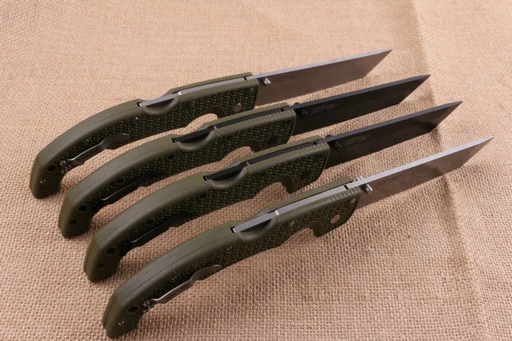 COLD COLD 대형 접이식 칼 HNA 홈 녹색 핸들 검은 직선 사각형 헤드 캠핑 사냥 칼 칼 무료 배송 접는