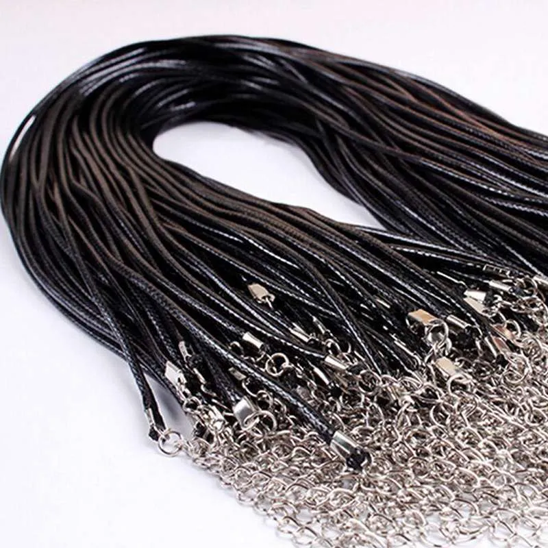 Black Wax Cord Rope 1.5mm Wire for DIY Pendant Necklace Gift With Lobster Clasp Link Chain Charms Jewelry Wholesale