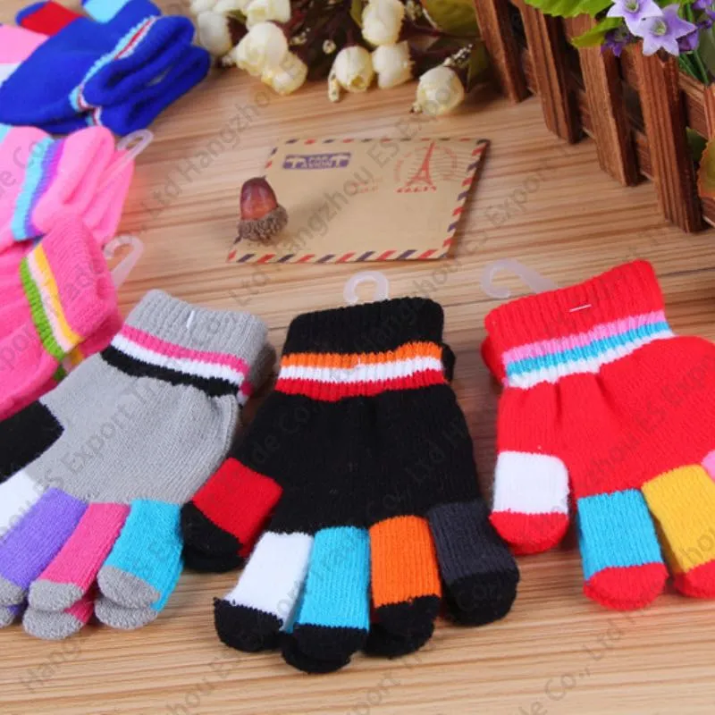 Winter Gloves Simple Colorful Kids Size Cute Children Knitted Fingers Glove For Christmas Gifts Mittens Wholesale