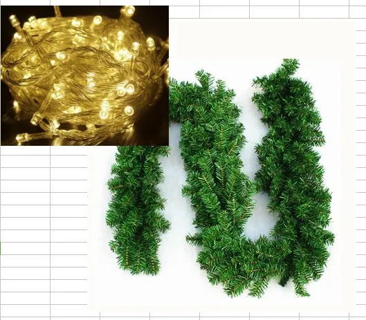 2.7 M Noel Rattan + 10m100LED Dize Işıkları Noel Süslemeleri Tavan Dekorasyon PVC Yeşil Şifreleme Dekorasyon Rattan