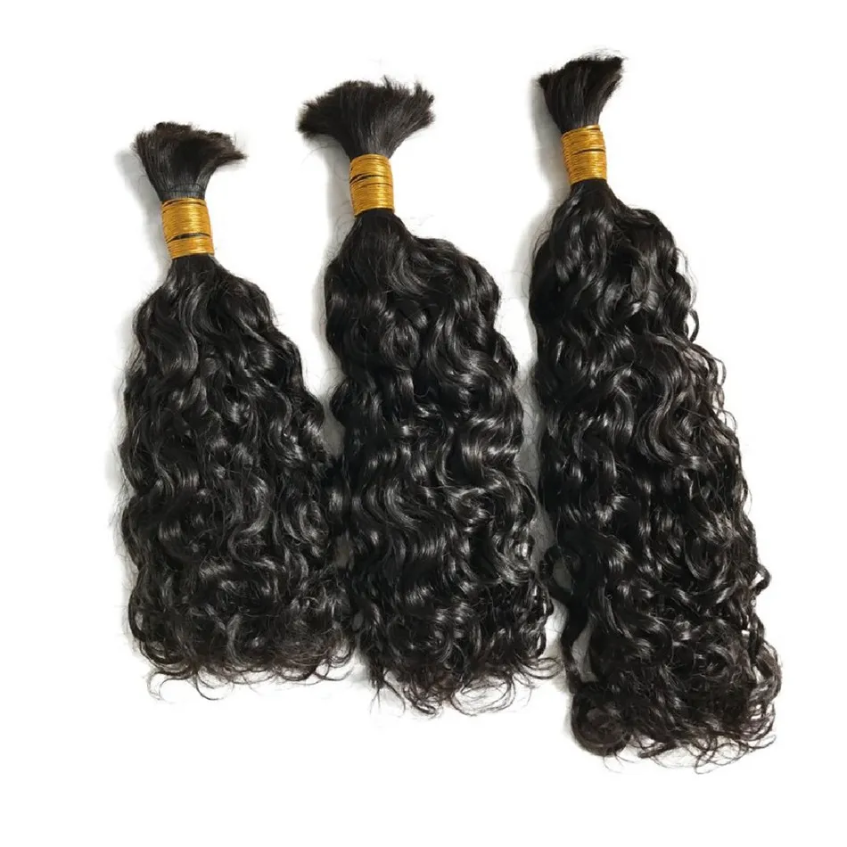 Human Hair Bulk Indian Water Wave Bundles Hair Extensions Natural Color 100g/ Bundle for Braiding FDSHINE