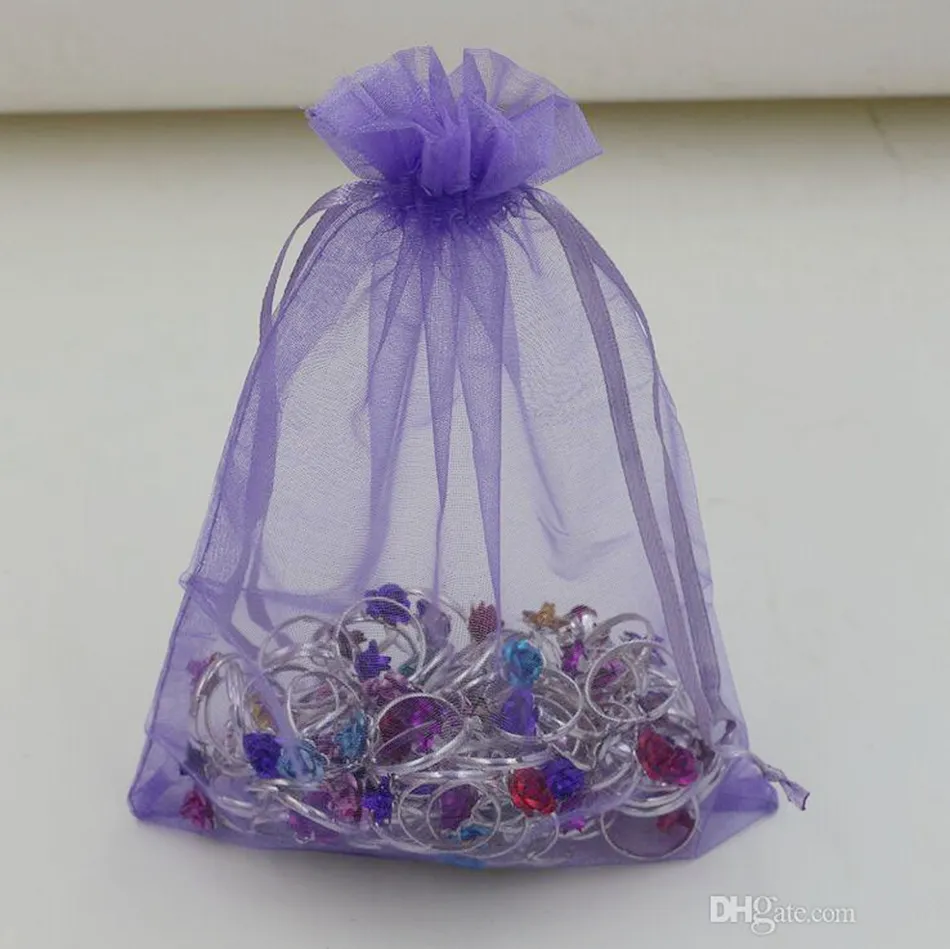 MIC 100st Light Purple With DrawString Organza Presentväskor 7x9cm 9x11cm 10x15cm etc. Bröllopsfest Julfavörens presentpåsar