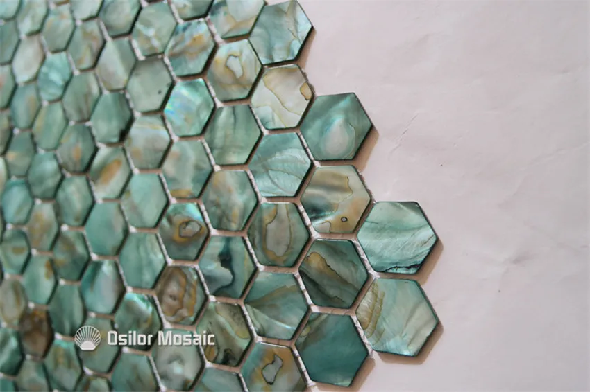 Tingido cor verde 100 natural chinês concha de água doce mãe de pérola mosaico para kithenwashroom decoração parede azulejo hexago7176992