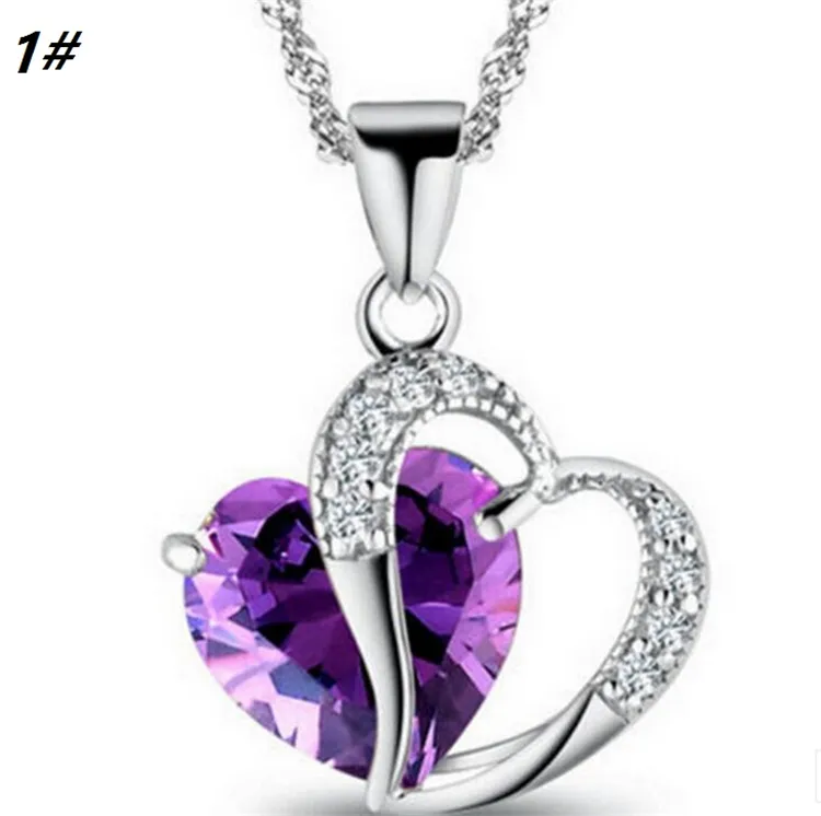 Women Fashion Heart Crystal Rhinestone Pendant Necklaces Silver colors Chain Pendant Necklace Jewelry C035