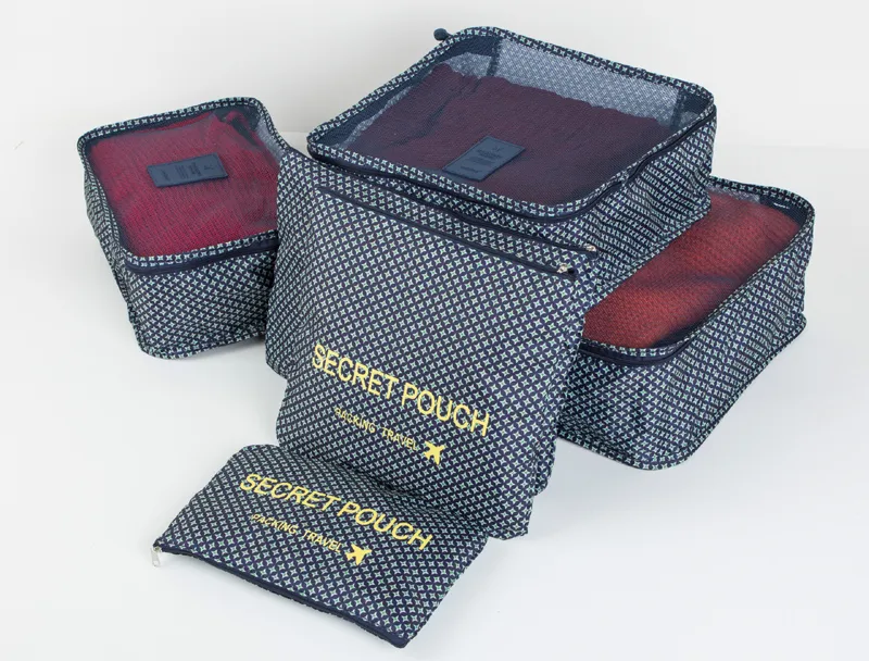 Organisateurs d'emballage de bagages de voyage sacs de lavage anti-poussière sac de rangement portable vêtements chaussettes chaussures pochette cosmétique cubes d'emballage 6 pièces/ensemble