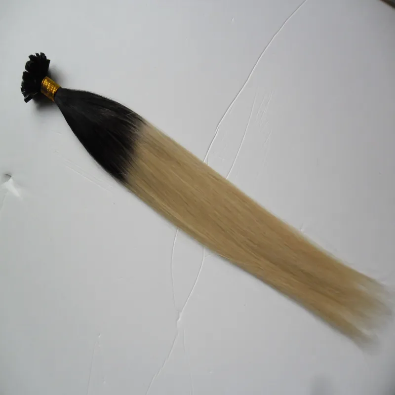 Loira em linha reta queratina brasileira fusão humana cabelo prego u ponta 1b / 613 dois tons ombre cabelo humano 100g 1g / strand keratin tendão extensões de cabelo