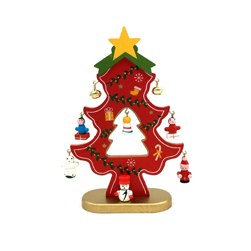 18 cm de madeira da árvore de natal com pendurado decorações sinos diy árvore de natal mesa mini ornamento presente frete grátis za5226