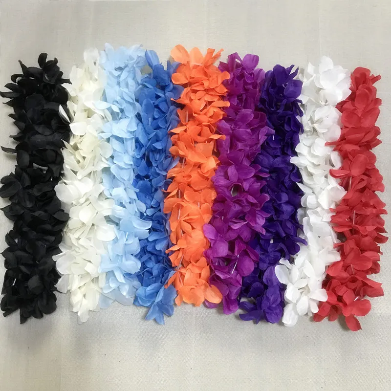 Multi-Color Hawaiian Hula Leis Festive Party Garland Necklace Flowers Wreaths Artificial Silk Wisteria Garden Hanging Flowers