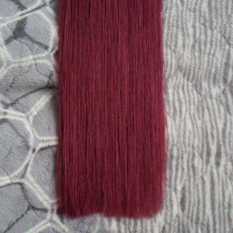 İnsan saç bandı kullanım saç uzantıları # 99J kırmızı şarap düz 100g 40 adet cilt atkı bant saç uzantıları