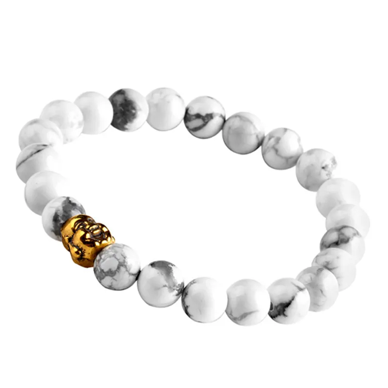 Heißer Verkauf Weiß Türkis Armband Vergoldet Buddha Charm Armband Armreif für Frauen Männer Elastische Armbänder Schmuck