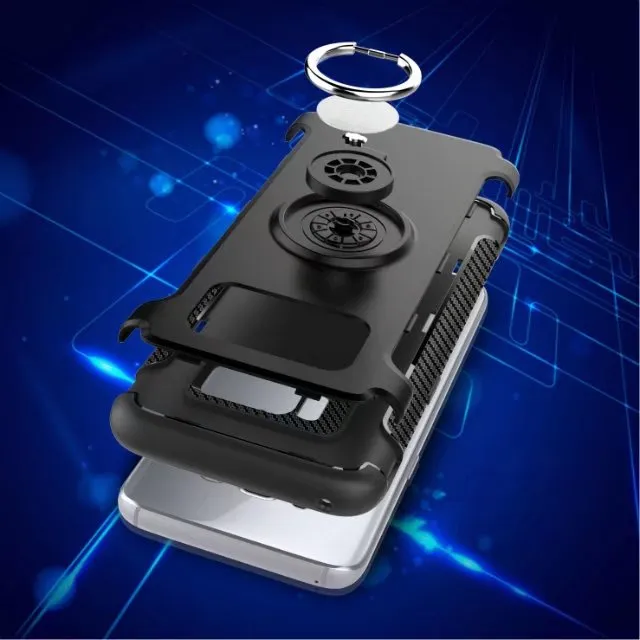 Armour TPU + PC + Metal Ring Bracket Case Cover Car Magnet Sugmantel för iPhone X 6S plus 7 7 8 Plus Galaxy S8 S8 Plus S7 S7 Edge 
