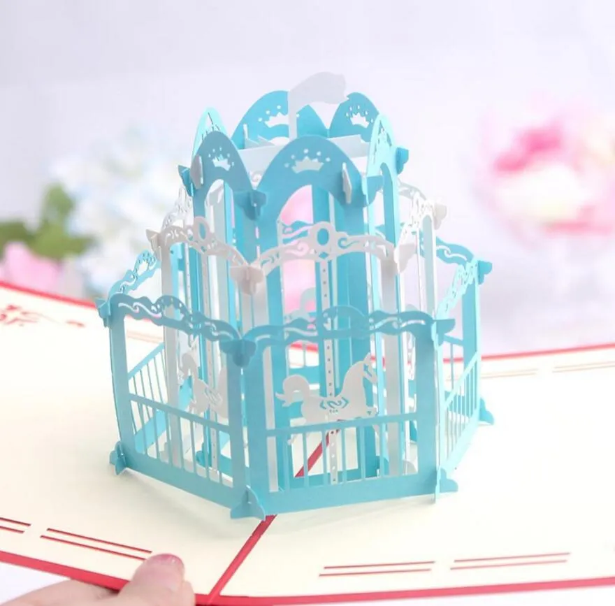 Merry-go-round Whirlig Kirigami Origami 3D Pop UP Greeting Cards Invitation card For Wedding Christmas Birthday Party Gift