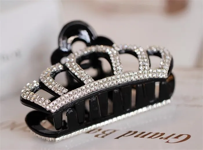 Hot Brack Brown Stora Tiaras Klämmor Full Crypals Rhinestone Crown Wave Hairpins Bling Bling Japansk Koreansk Style Big Hair Claws Gratis DHL