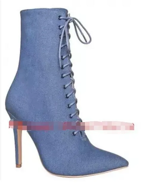 2017 femmes cuissardes en denim bottes dames sur le genou haute à lacets chaussons bleu denim grands chaussons mode dos zip mujer botas