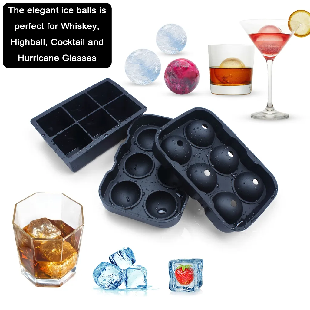 Återanvändbar Glacio Silicone Giant Ice Ball Maker Cube Moulds No-Spill Ice Cube Tray uppsättning 2 BPA Gratis