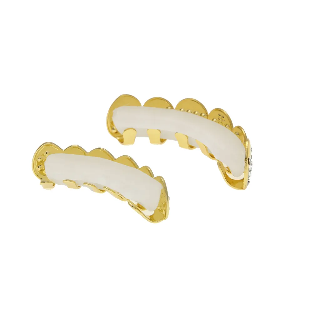 Accessoires de fête à la mode Hip Hop Bling Bijoux Bio Cuivre Or Dents Grillz Caps Haut Bas Avec CZ HUSTLA Works Charm Grill Set Tooth Socke