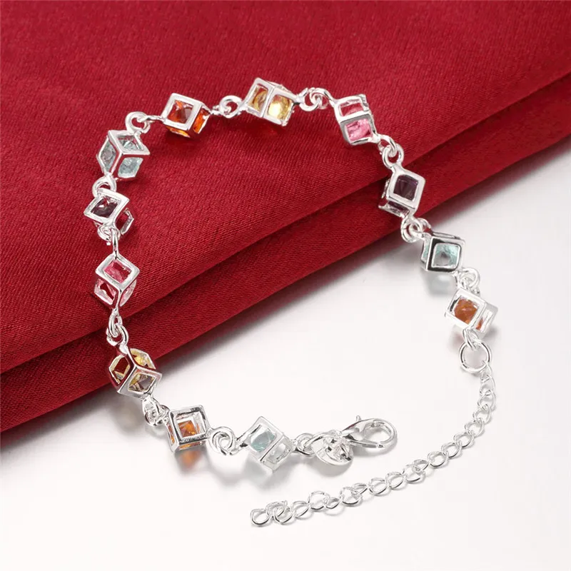 100 new high quality 8 inch long 925 silver inlaid stone bracelet fashion girl jewelry 