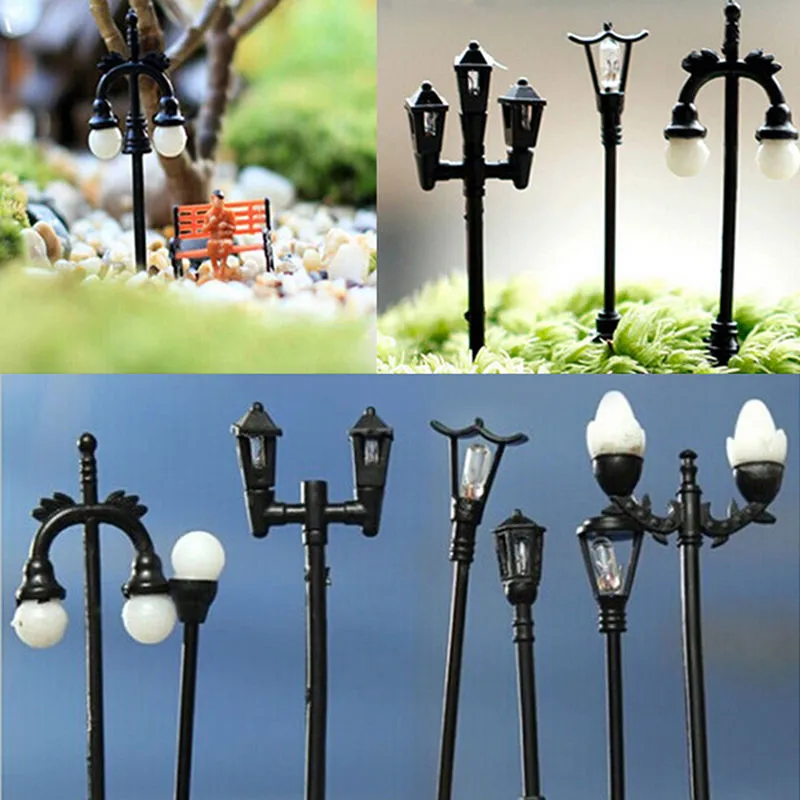 Commercio all'ingrosso- Resina artigianale Mini lampione antico imitazione fata giardino domestico miniatura Jardin terrario Decor Micro paesaggio