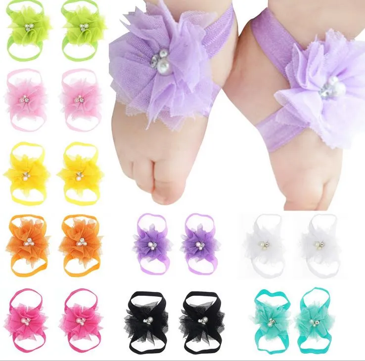Baby Sandals Flower Shoes Cover Barefoot Foot Lace Flower Ties Infant Girl Kids First Walker Shoes Photography Props A44 16 Colors A44