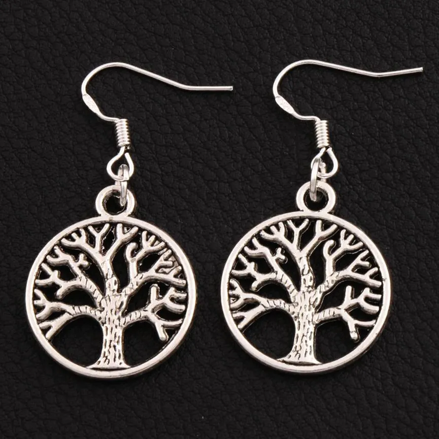 Tree Of Life Earrings 925 Silver Fish Ear Hook 40pairs/lot Antique Silver Chandelier E463 20x40mm