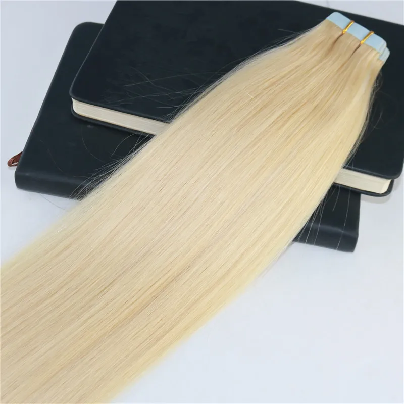 Bande dans les Extensions de cheveux couleur 613 blond décoloré s invisible bande de trame de peau de vrais cheveux humains sur les Extensions de cheveux 100g/40 pièces