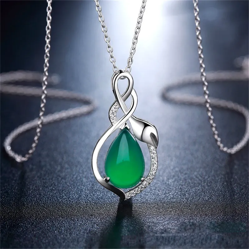 Yhamni Luksusowy Original 925 Sterling Silver Pure Natural Green Gem Malay Jadee Naszyjnik Kobiety Moda Biżuteria D313