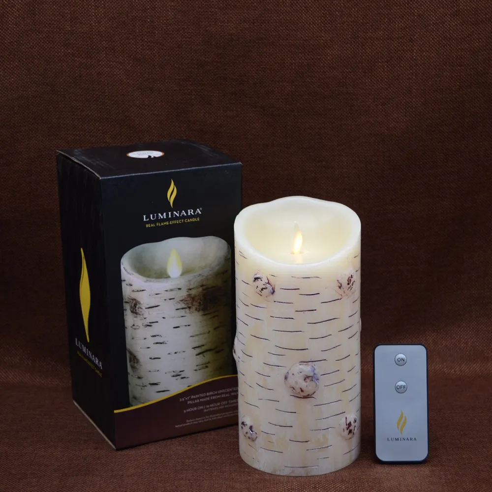 Luminara Birch Bark Flameless Moving Wick LED Candle With Battery