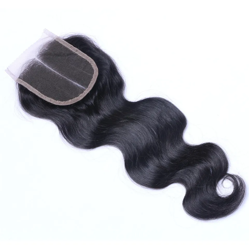 Brésilien Body Wave 4x4 Tranparent Lace Fermeure 100 Cheveux humains pré-cueillis avec des cheveux de bébé5439408