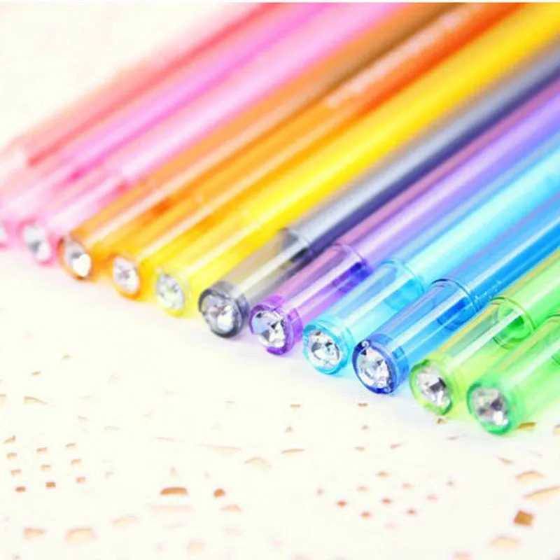 Hot 12st Candy Color Diamond Gel Pen School Tillbehör Rita Pennor Studentgåva