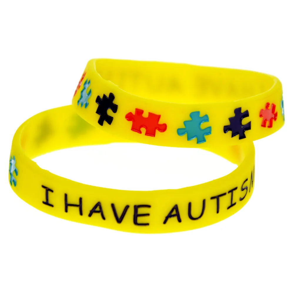1pc 나는 자폐증 실리콘 손목띠가 있습니다. 아이를위한이 메시지를 일상 생활에서 알림으로 운반합니다.