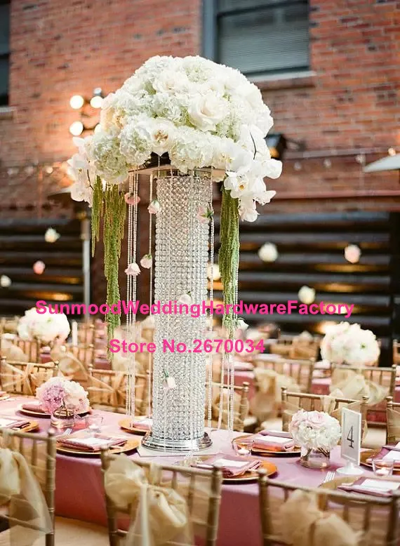 Nya råvaror Tall Cyrstal Pillar Gold Wedding Flower Stand Centerpieces för dekorationer