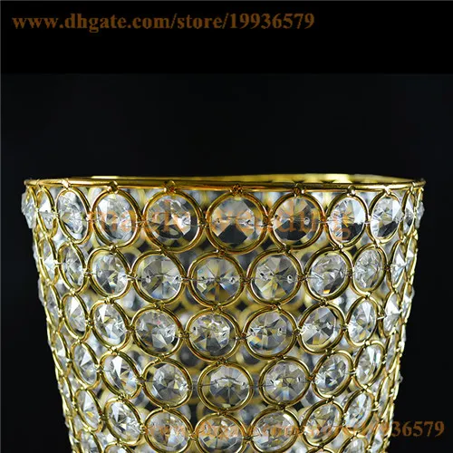 Real Crystal Beaded Metel Trumpet Flower Stands Silver Gold Vases for wedding Centerpiece Table Decortion