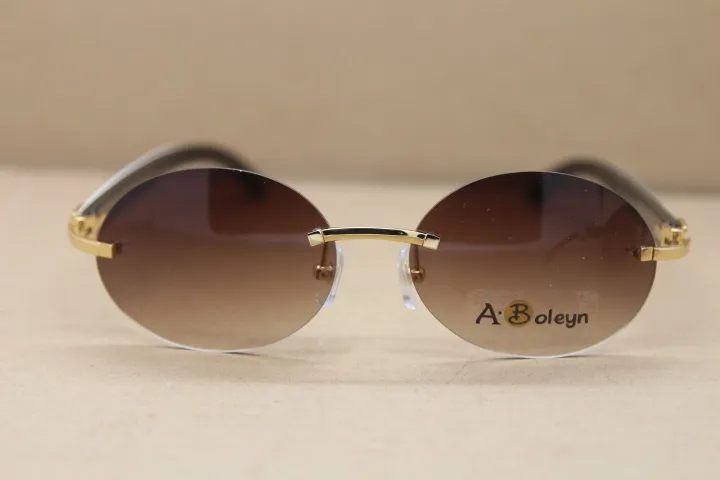 진짜 자연 버팔로 경적 선글라스 검은 색 바퀴가없는 T8307003 안경 남성 안경 프레임 크기 : 56-18-140mm