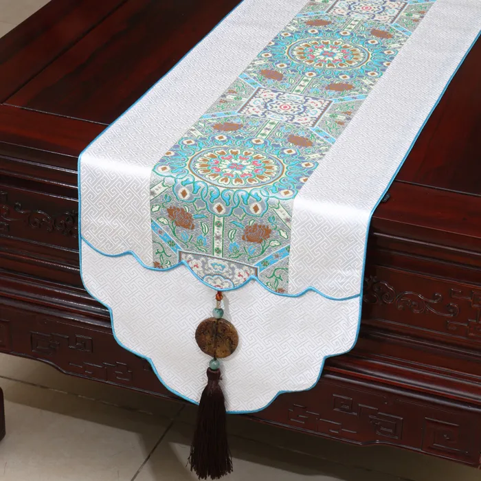 Thicken Jade Patchwork Luxury Table Runner Rectangle High End Dining Table Mats Silk Brocade Coffee Table Cloth Party Home Decor 200x33 cm