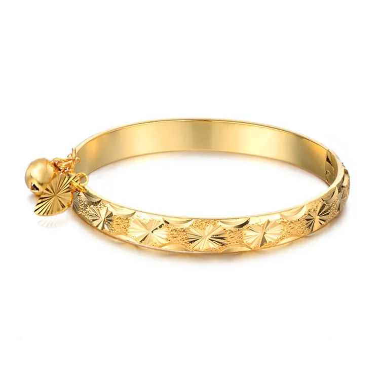 Bracciale rigido a forma di campana in oro giallo 18 carati di alta qualità di nuova moda per bambini, ragazzi, ragazze, gioielli per bambini, regalo per bambini