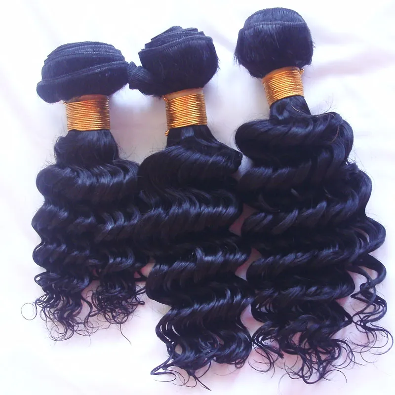 Surowe indyjskie świątynia Virgin Hair Weves głębokie fala ludzkie Włosy Więtania włosów 8A Naturalny kolor 830 cali 32742087630067