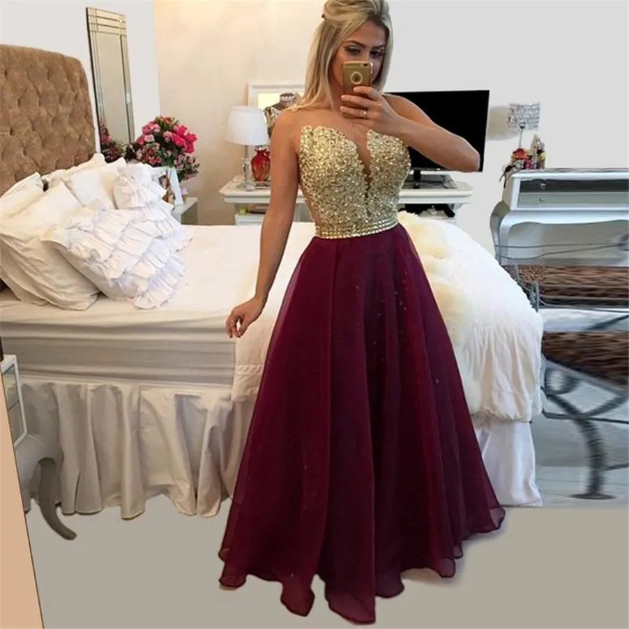 Muhteşem Seksi See through Backlass Bordry Organze Uzun Gelinlik Modelleri Vestido de Festa Ucuz Abiye giyim