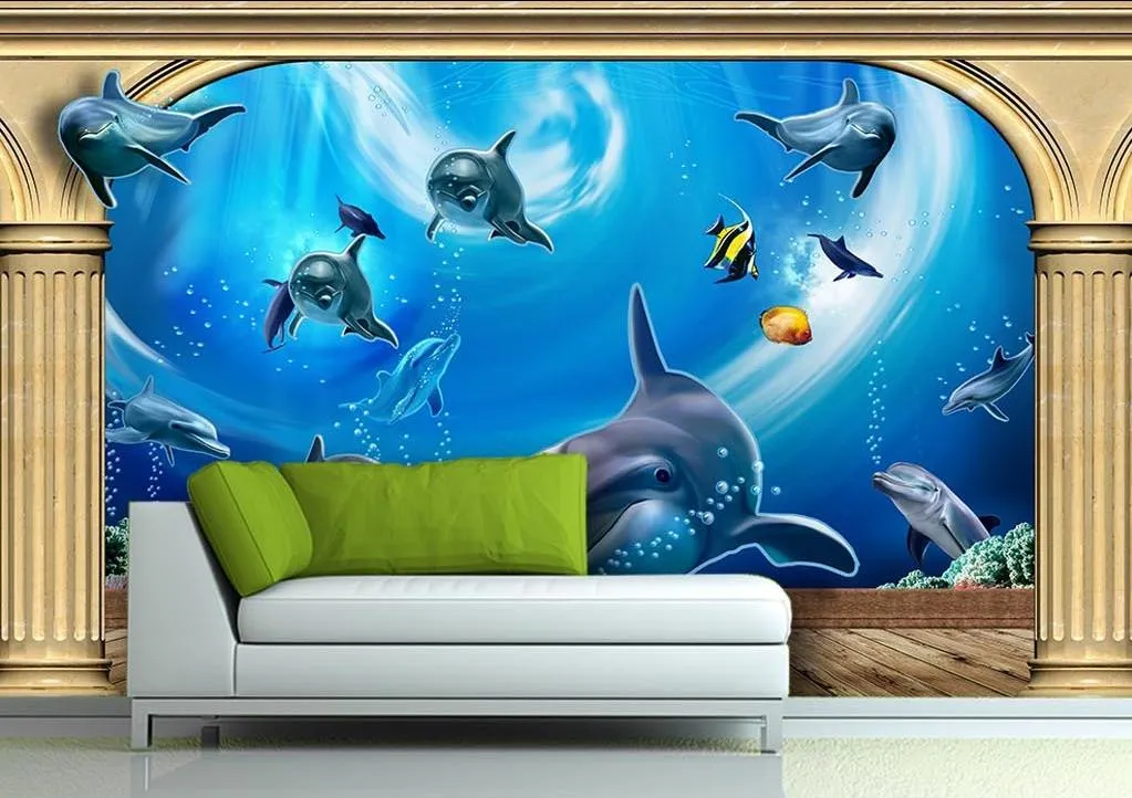 3Photo Customize size 3D Roman column underwater world background wall wallpaper for walls 3 d for living room