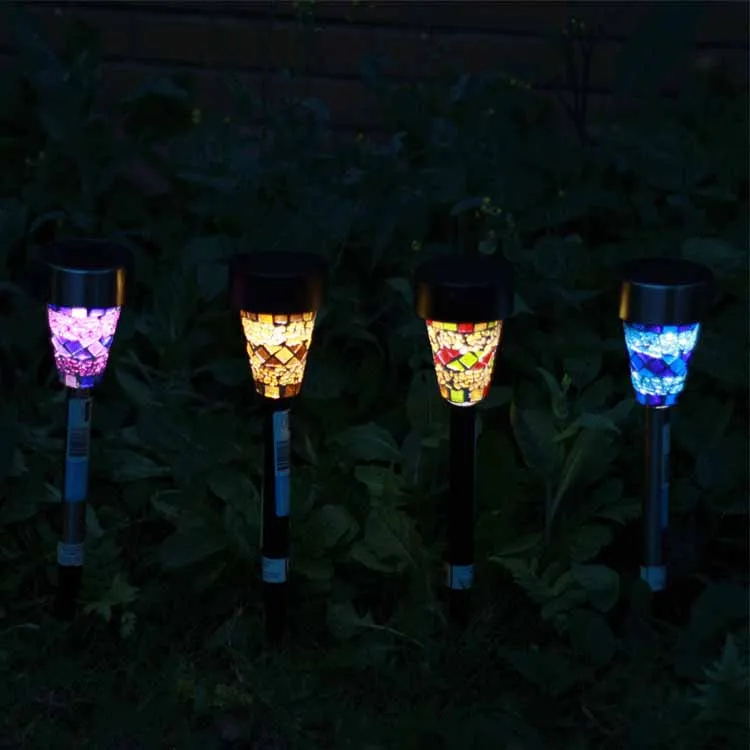 Solar Power LED Lawn Light Mosaic Glass Garden Lamp Stainless Steel Solar Energy For Garden Yard Path Outdoor Lighting