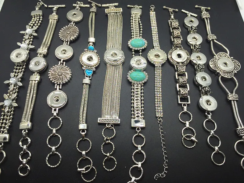 Bracelets à breloques à pression gingembre, bijoux Interchangeables, morceaux de 18mm adaptés aux boutons à pression de 18mm, 10 styles mélangés, Lots208M, nouveauté